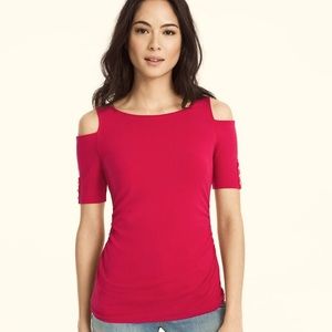 WHBM Rio Elbow Sleeve Cold- Shoulder Top. Red Berry color.